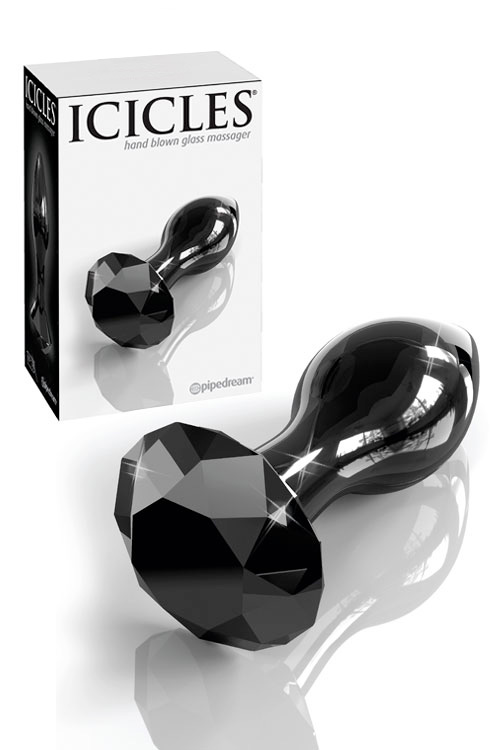 3.6" Icicles Black Glass Butt Plug with Round Cut Base