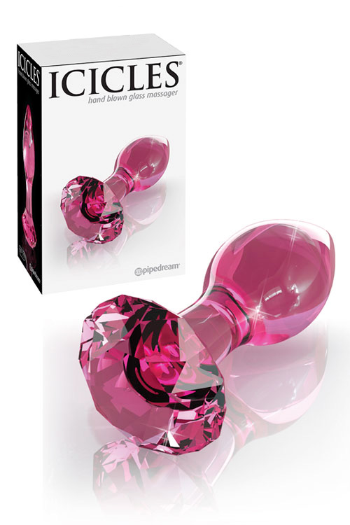 Pipedream 3.6&quot; Icicles Pink Glass Butt Plug with Round Cut Base