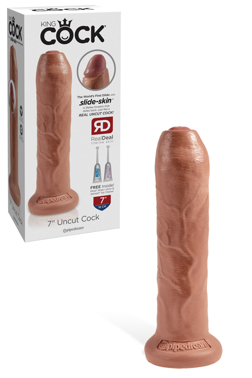 7" Realistic Uncut Dildo with Sliding Foreskin & Suction Base