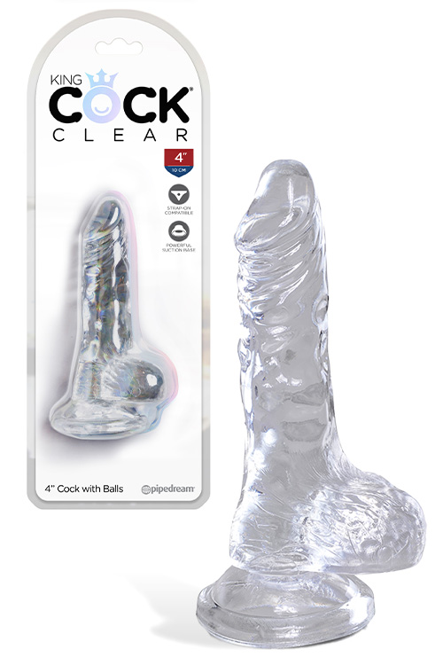 Pipedream King Cock Clear Realistic 4&quot; Dildo with Balls & Suction Cup Base