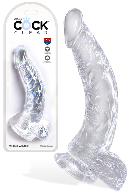 Pipedream King Cock Clear Realistic 7.5&quot; Dildo with Balls & Suction Cup Base