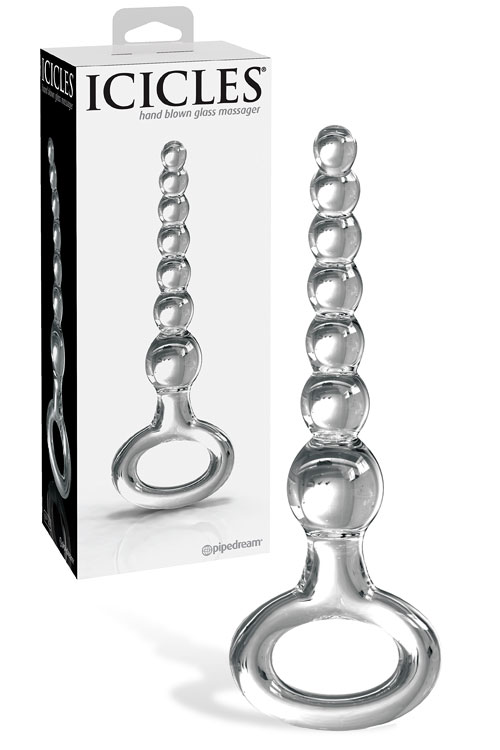 Pipedream Icicles 8.25&quot; Beaded Glass Massager with Finger Loop