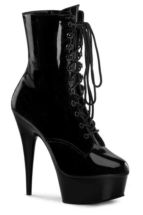 Pleaser Delight 6” Heel Black Patent Platform Ankle Boot
