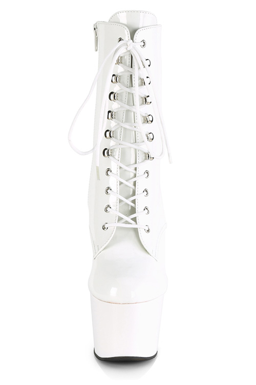 Pleaser Adore 7 White Patent Platform Ankle Boot