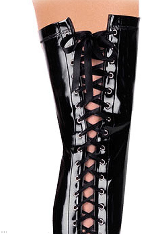 Pleaser 6 Heel Black Patent Thigh High Boots