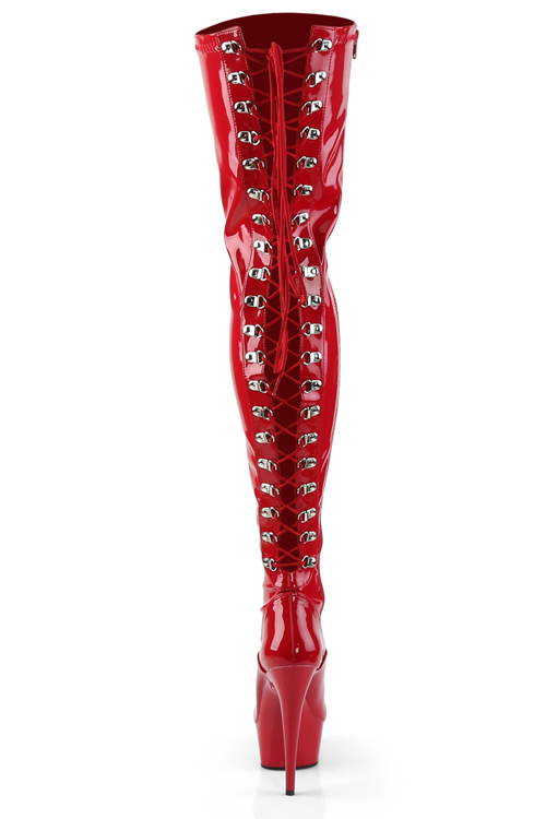 Pleaser Delight 6 Heel Red Patent Thigh High Boots