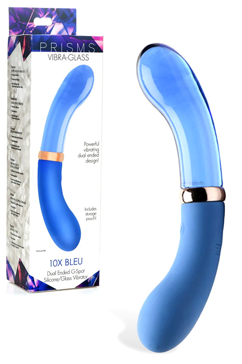 Prisms Erotic Glass 10X Bleu 7&quot; Dual Ended Silicone & Glass G Spot Vibrator