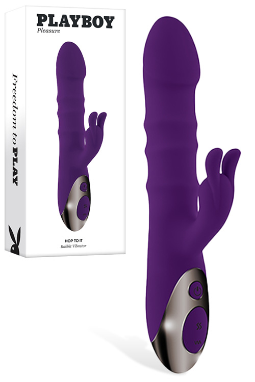 Playboy Hop To It 9.25&quot; Thrusting Rabbit Vibrator with Clitoral Stimulator