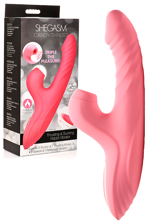 Shegasm Candy Thrust 9.4&quot; Thrusting & Sucking Silicone Rabbit Vibrator