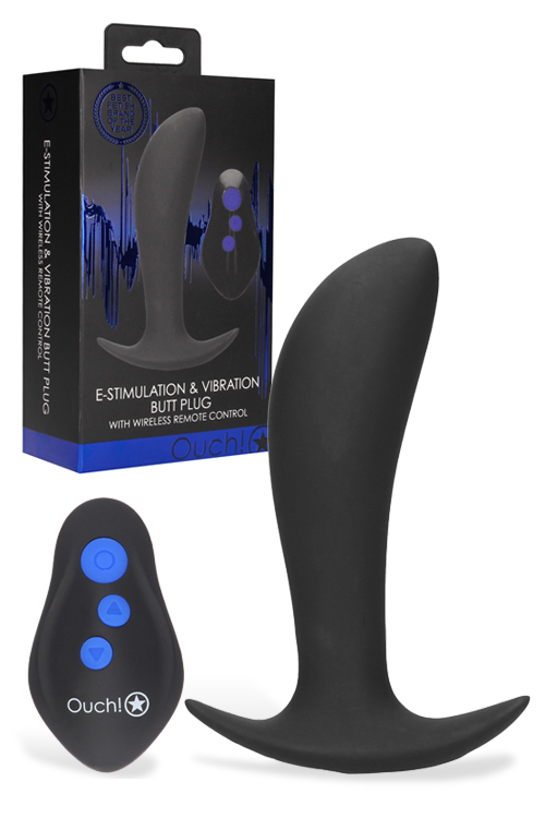 Shots Toys 4.8&quot; Vibrating Electro-Stimulation Butt Plug with Remote