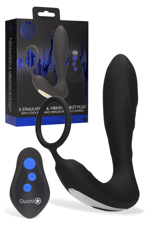Shots Toys 5.7" Remote Controlled Electro Stimulation Vibrating Butt Plug plus Cock Ring