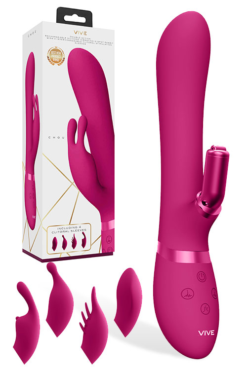 Shots Toys 8.8&quot; Chou Vibrating Rabbit with Interchangeable Clitoral Sleeves