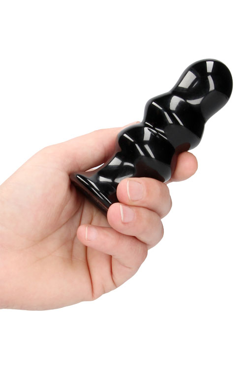 Shots Ribbly - 4.33&quot; Handblown Glass Vibrating Anal Plug with Suction Cup & Remote Control
