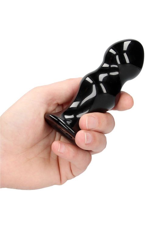 Shots Rimly - 4.3&quot; Handblown Glass Vibrating Anal Plug with Suction Cup & Remote Control