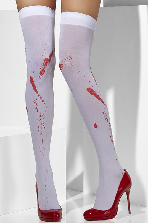 White Opaque Thigh Highs with Blood Stains