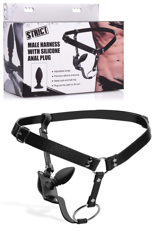 Male Cock Ring Harness with Silicone 3.75" Anal Plug