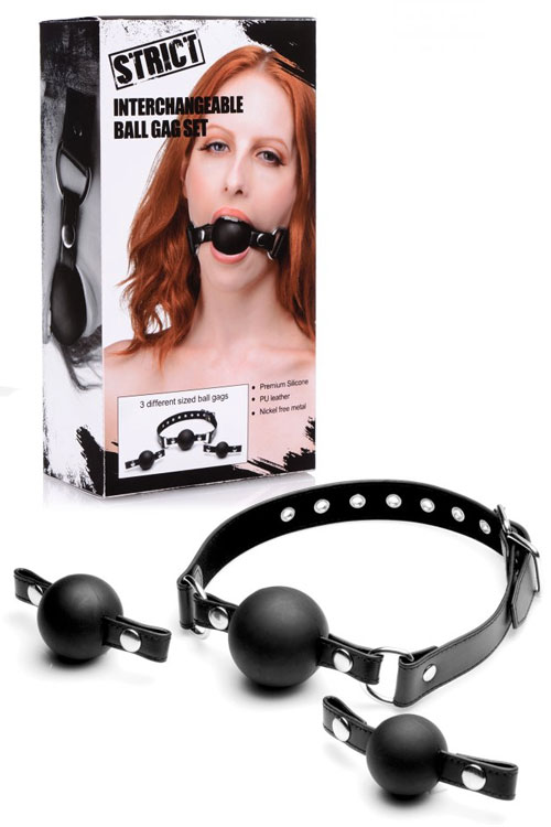 Faux Leather Gag Set with 3 Graduated Silicone Balls