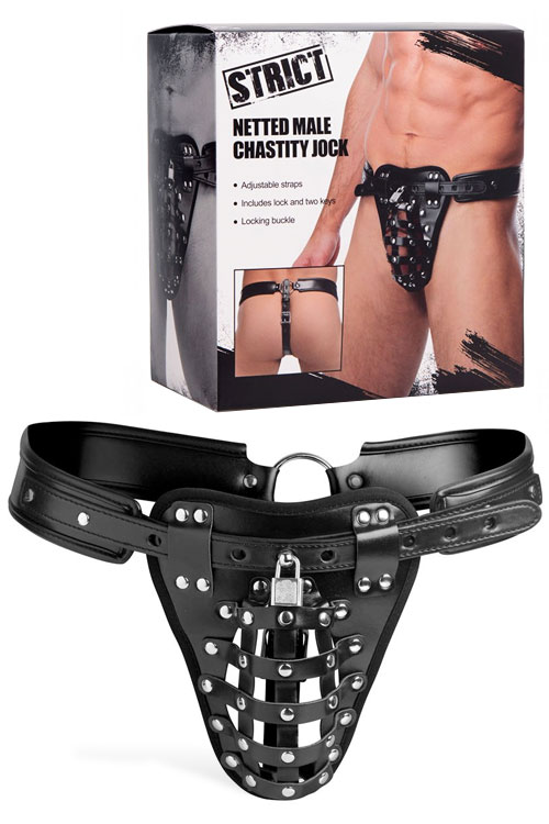 Faux Leather & Metal Netted Male Chastity Jock