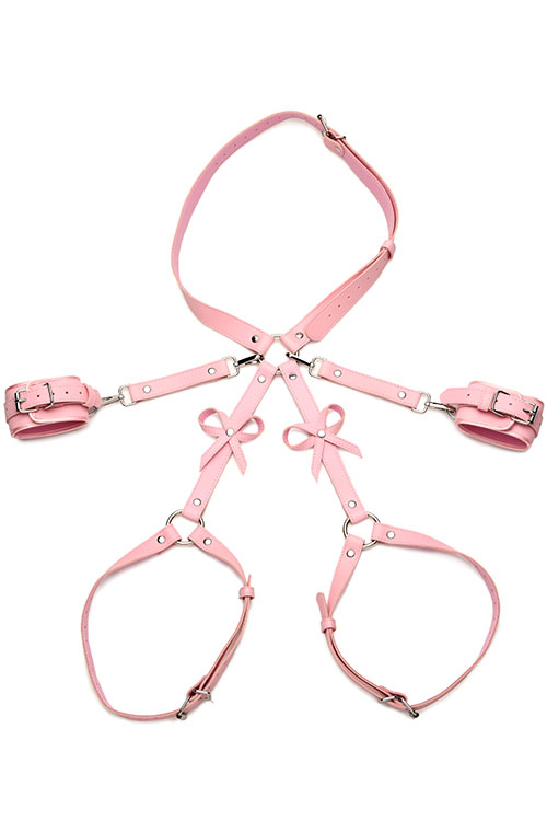 Bowtiful Pink Bondage Harness with Wrist Cuffs