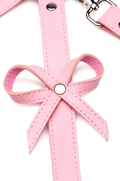 Strict Bowtiful Pink Bondage Harness with Wrist Cuffs