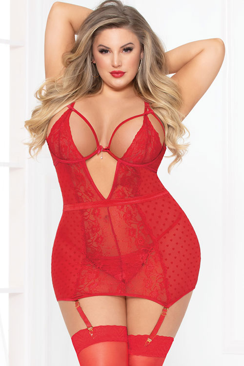 Seven Til Midnight Love Games Chemise with G-String & Removable Garters