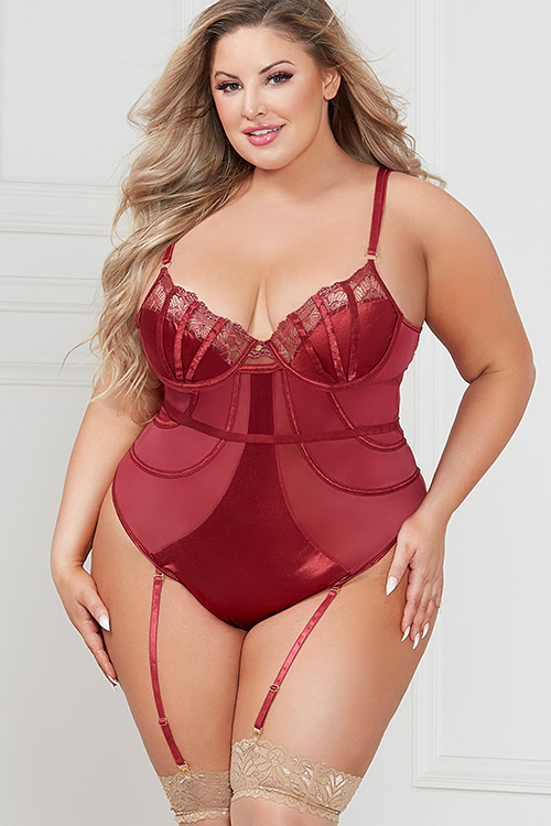 Seven Til Midnight Intimate Times Mesh Teddy in Satin & Lace