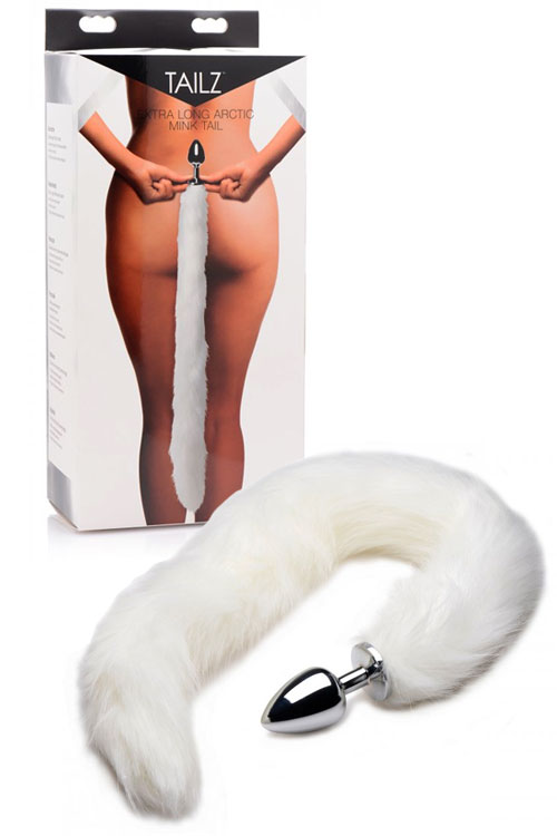 Tailz 3.25&quot; Extra Long Arctic Mink Tail Metal Butt Plug