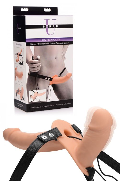 Vibrating Silicone Double Dildo with Harness