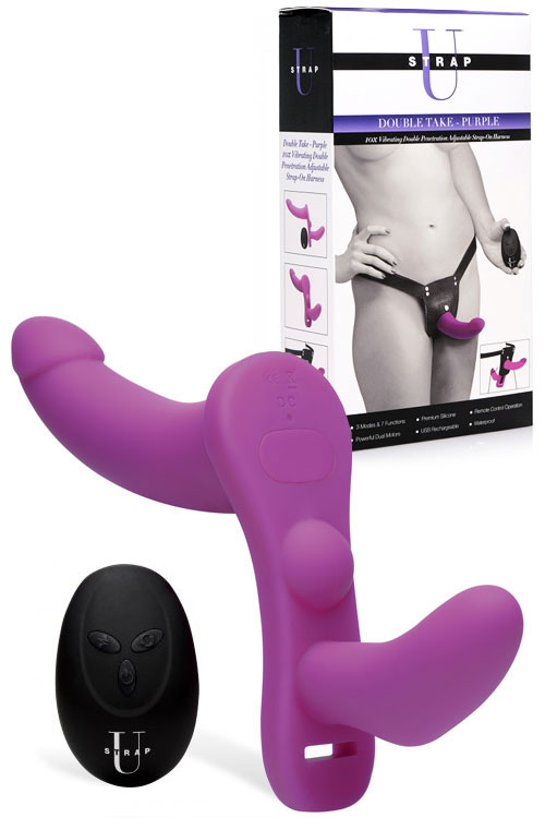 9.5" Vibrating Strap-On With Harness & Remote