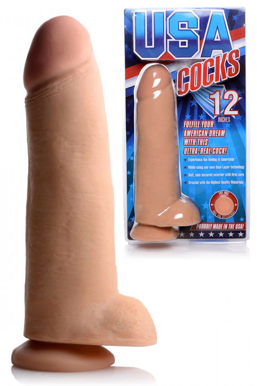 Dual Layer 12" Realistic Dildo with Balls & Suction Cup