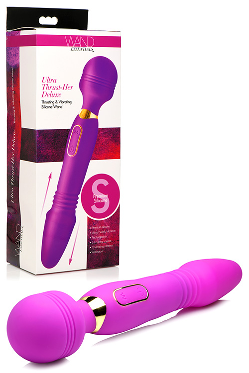 Wand Essentials Ultra Thrust-Her Deluxe 9.25&quot; Thrusting & Vibrating Wand Massager