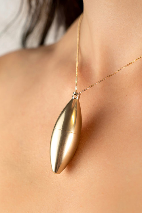 Wild Secrets Polished Gold Metal Vibrator Necklace